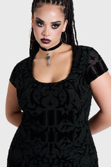 ETERNALLY YOURS FLOCKED MESH SKATER DRESS