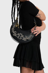 Gold Lock Embroidered Shoulder Bag