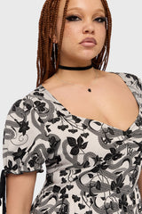 Venomous Rose Puffed Sleeve Mini Dress