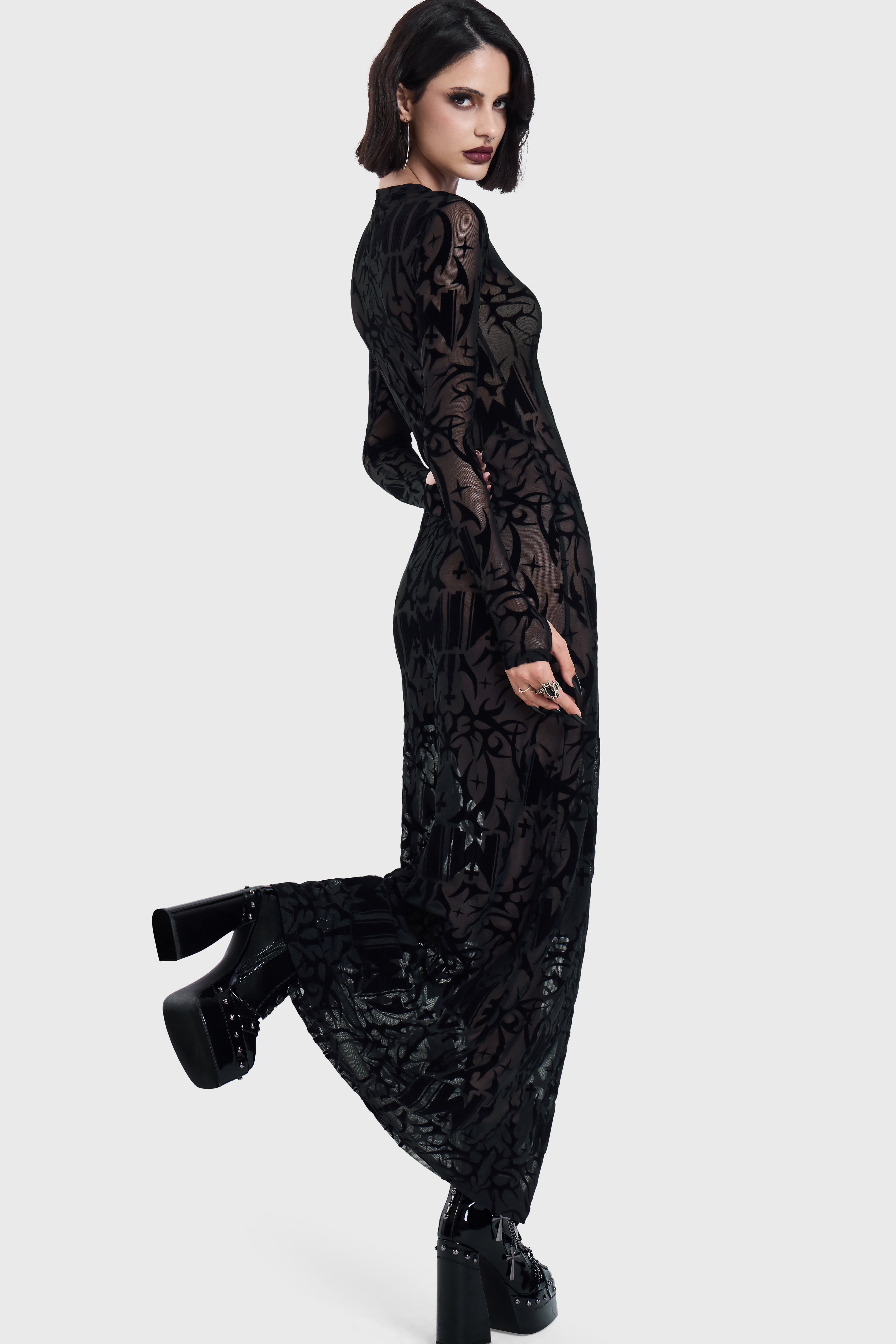 ETERNALLY YOURS FLOCKED MAXI DRESS