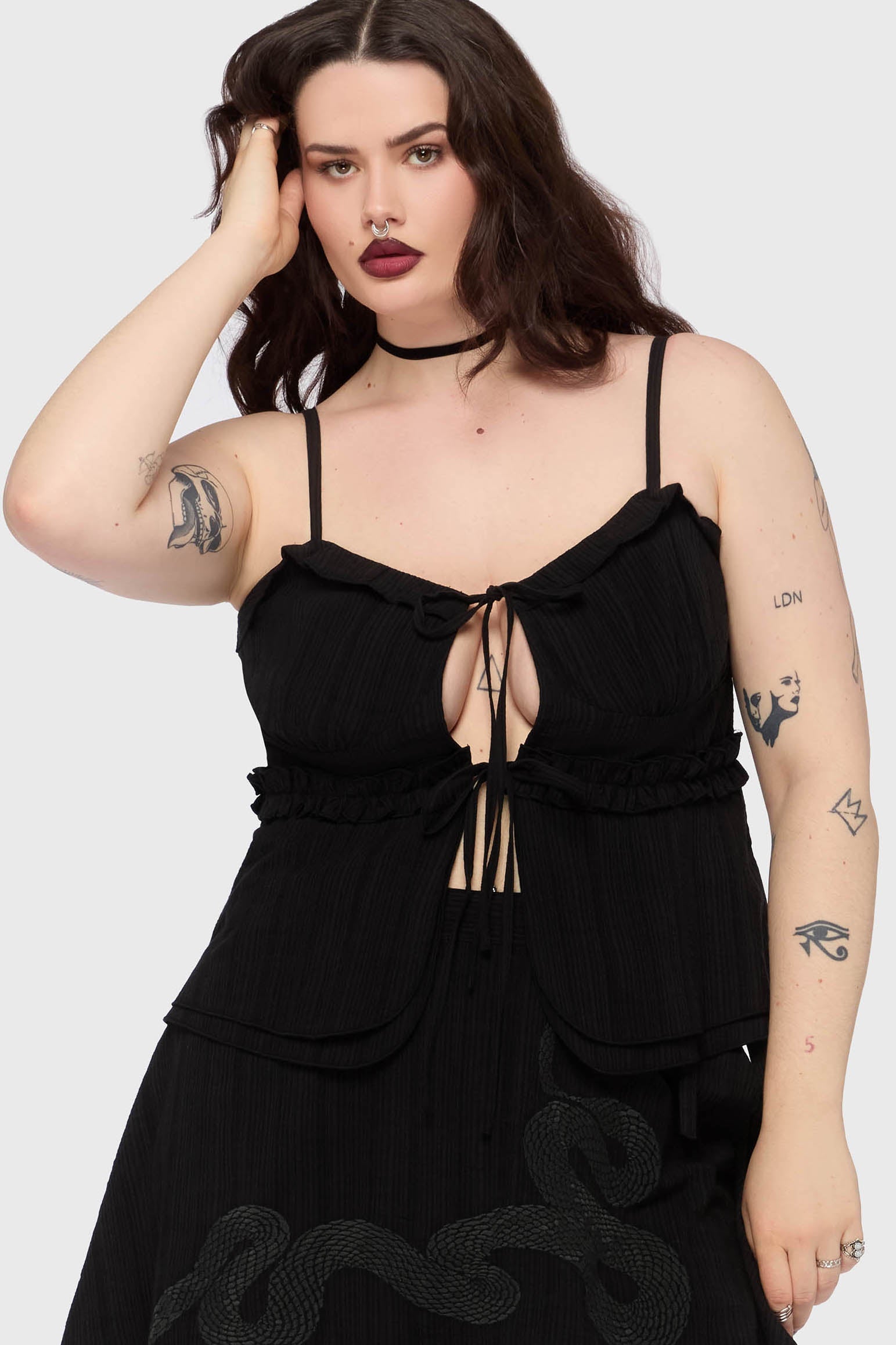 Gaia Adorned Tie Front Vest Top