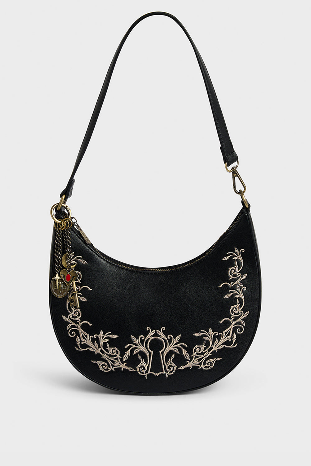 Gold Lock Embroidered Shoulder Bag