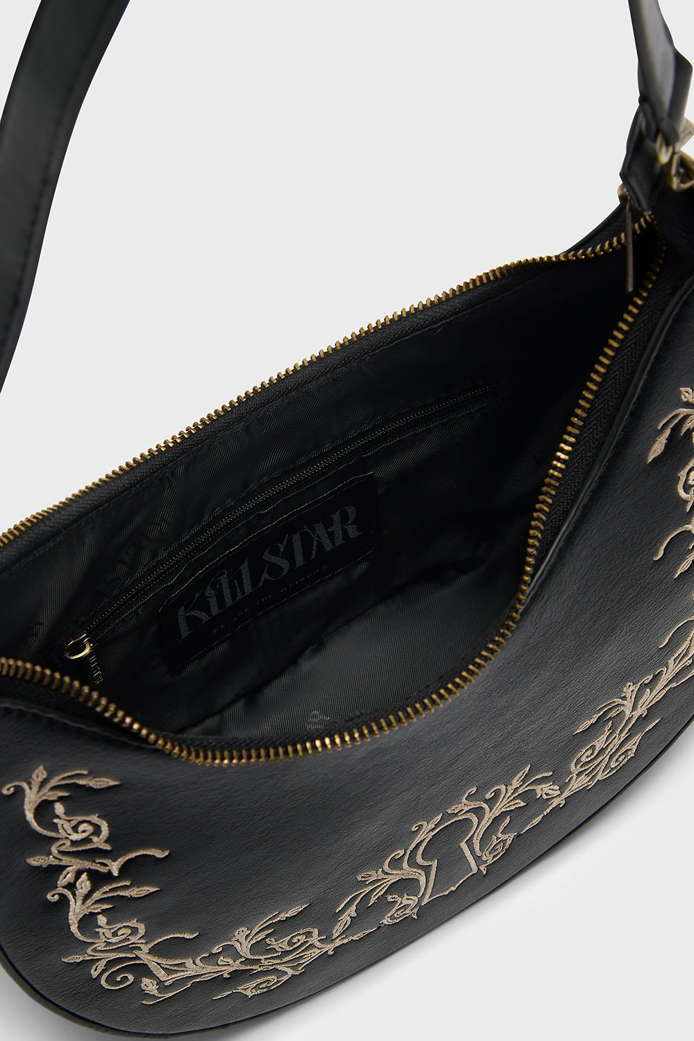 Gold Lock Embroidered Shoulder Bag