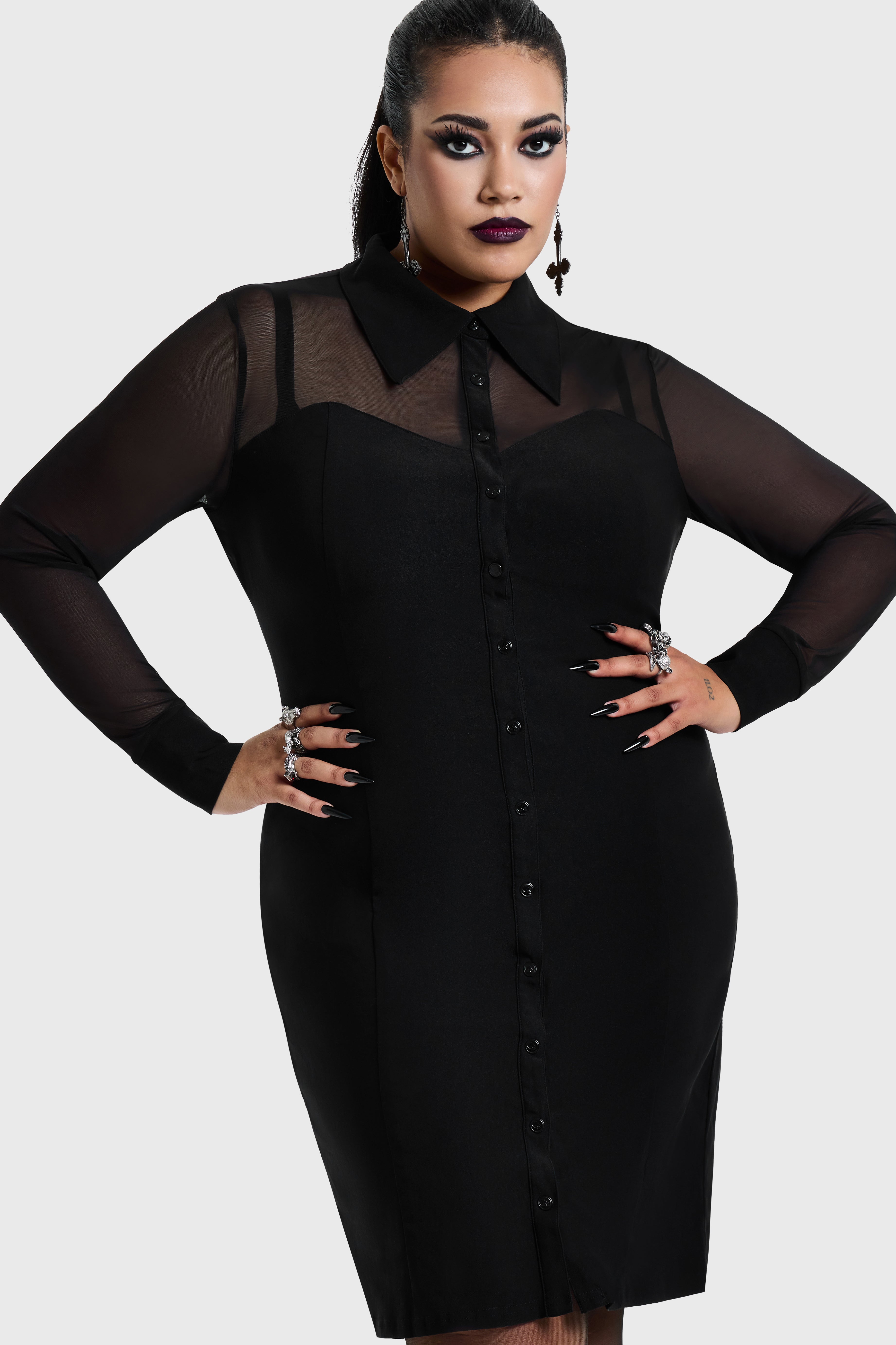 Shadow Bodycon Button Up Midi Dress