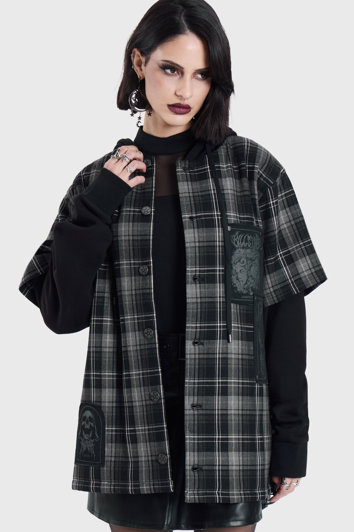 Spliced Not Nice Plaid Hoodie
