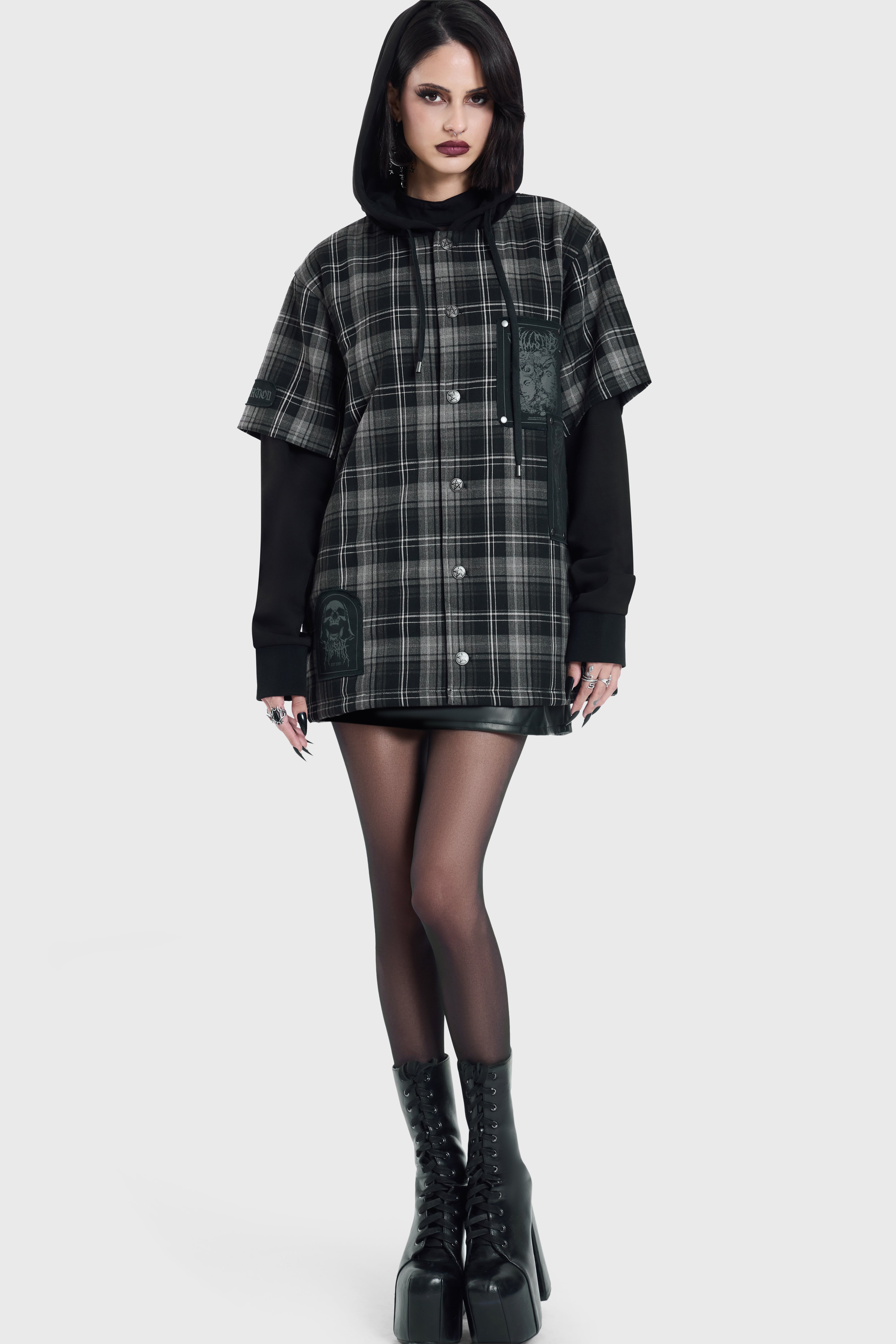 Spliced Not Nice Plaid Hoodie