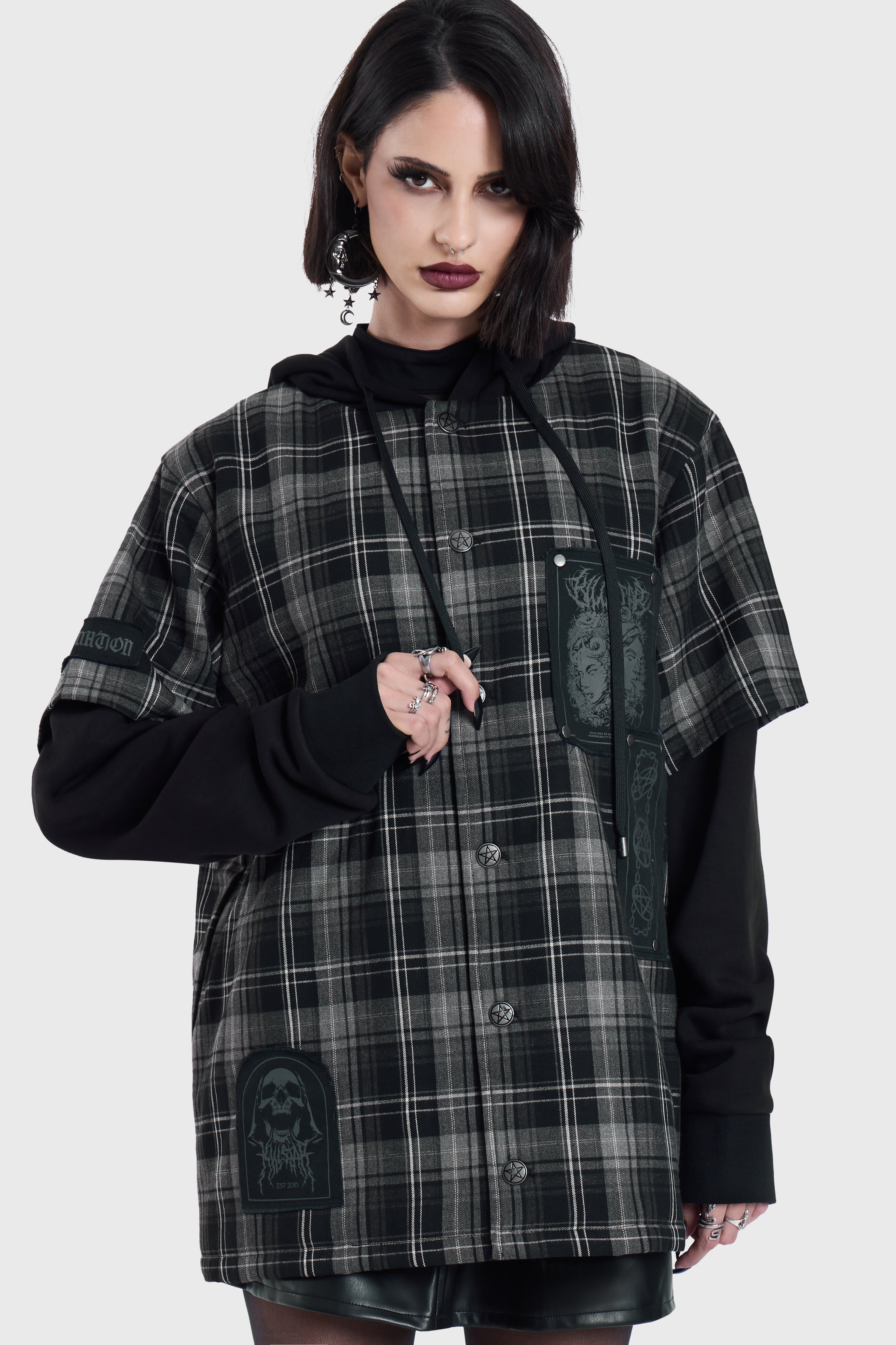 Spliced Not Nice Plaid Hoodie