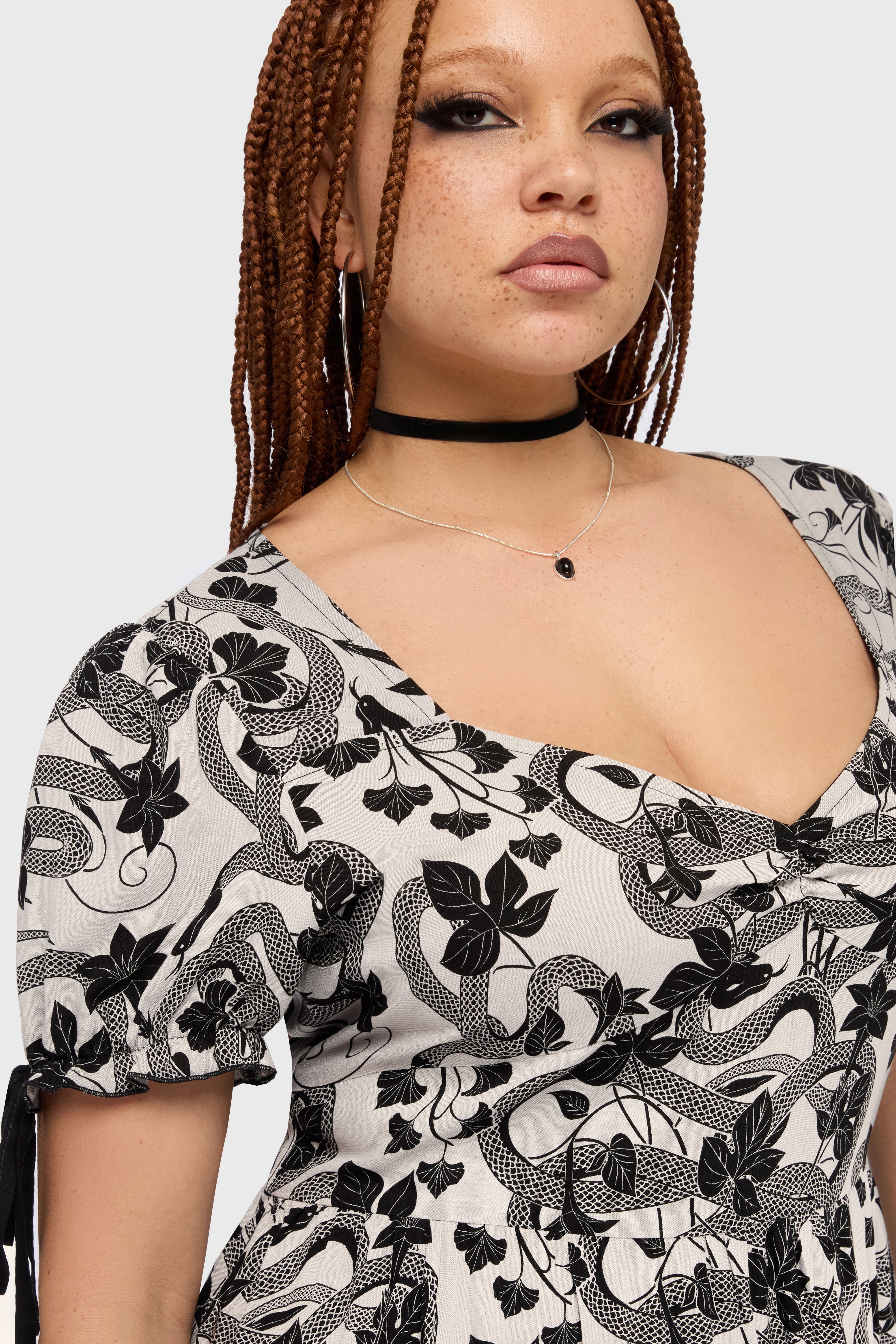 Venomous Rose Puffed Sleeve Mini Dress